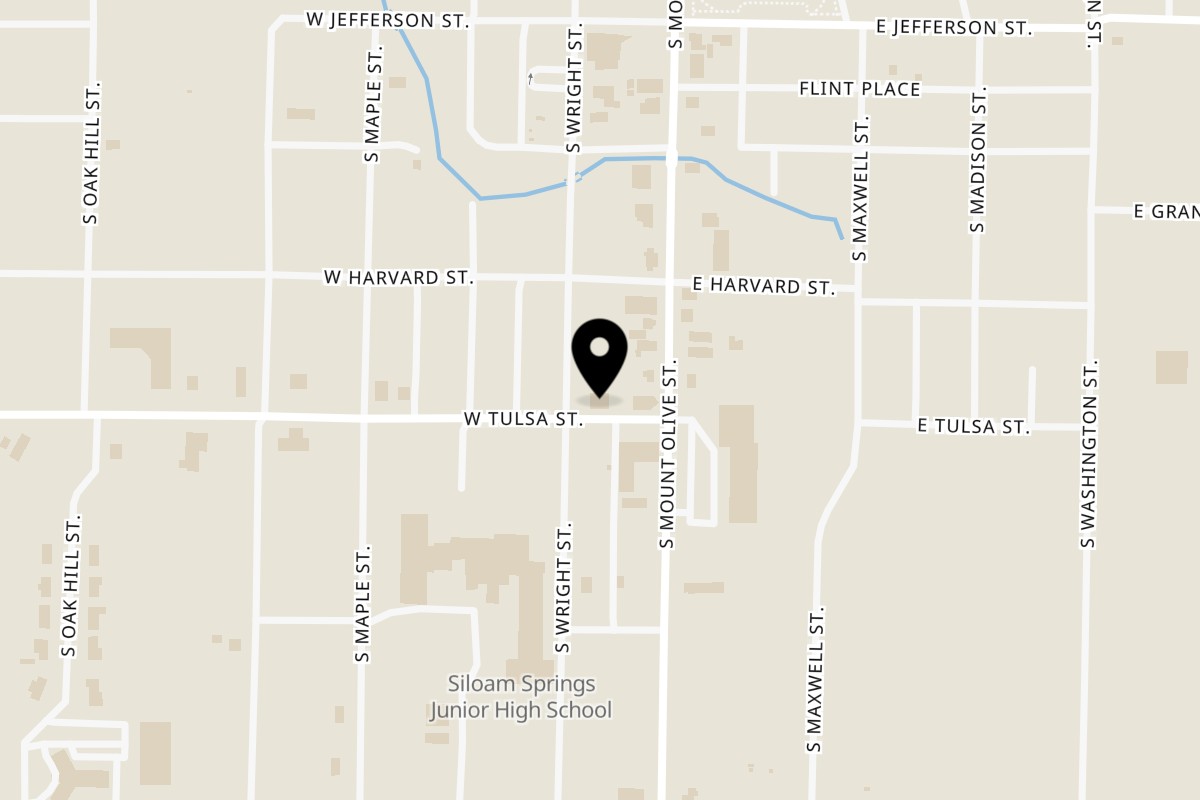 Map showing the location of Barnett’s Dairyette on 111 W Tulsa St in Siloam Springs